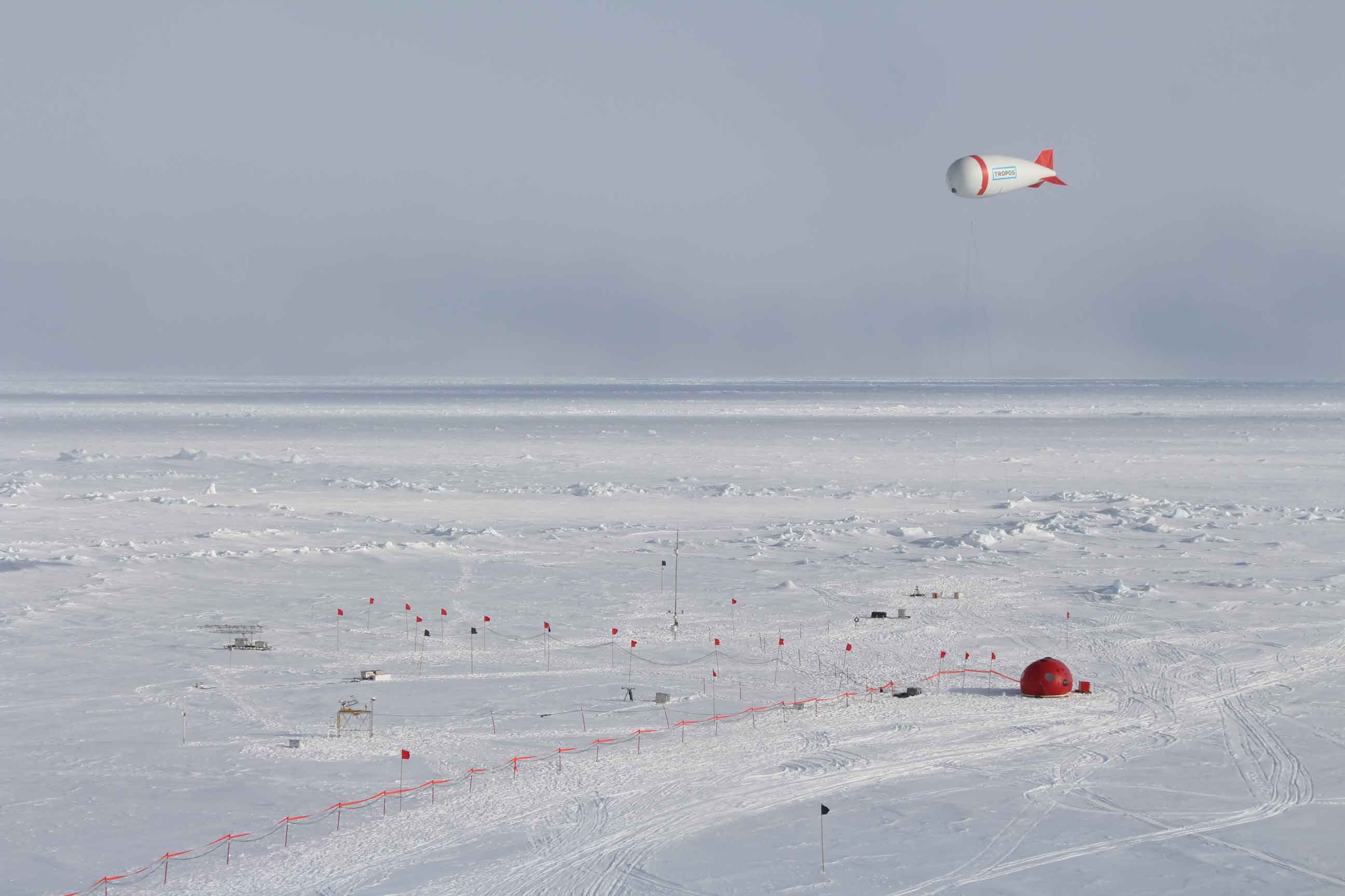 Meteorological station including tethered balloon at the ice camp during PASCAL.